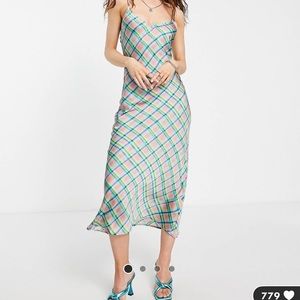 Topshop warped check satin midi slip dress